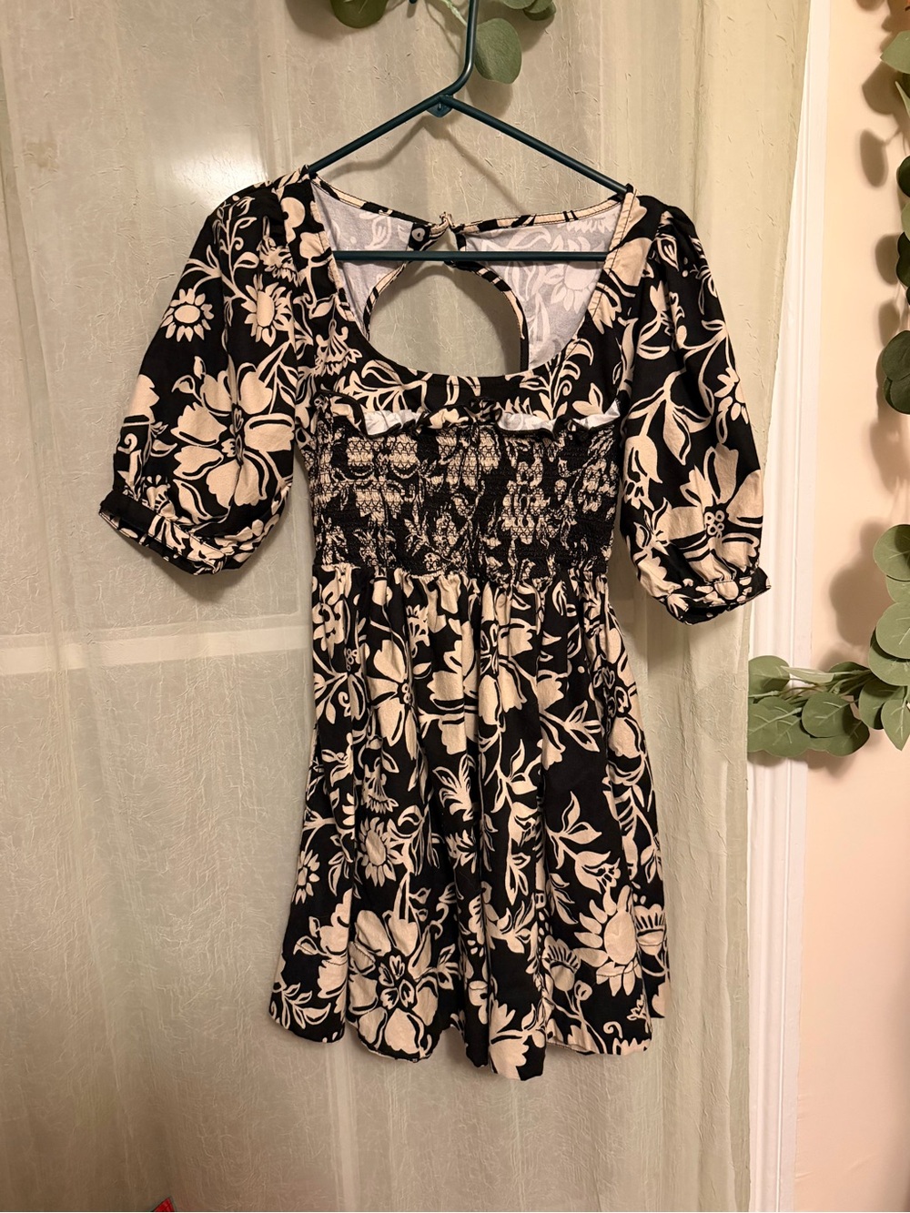 Free People Black and Cream Floral Mini Dress